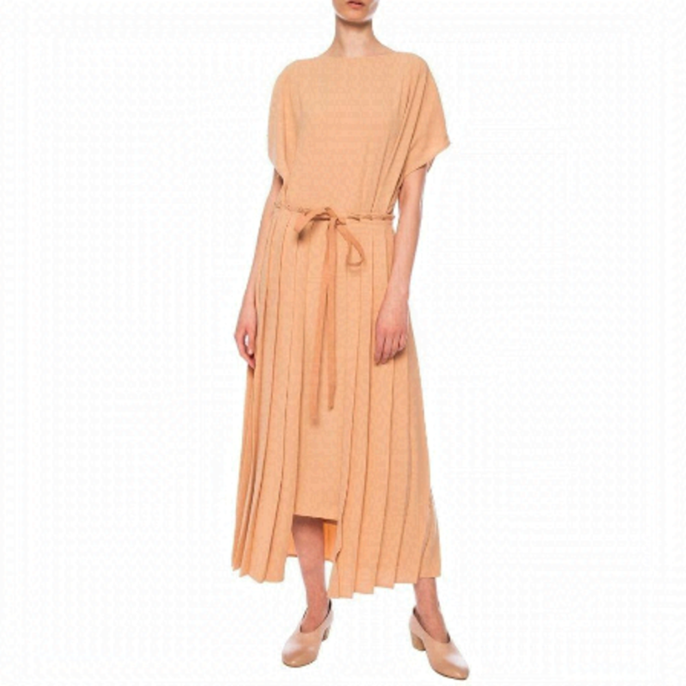 MM6 MAISON MARGIELA 38 US S Dress With Pleated Inserts in Apricot Defect